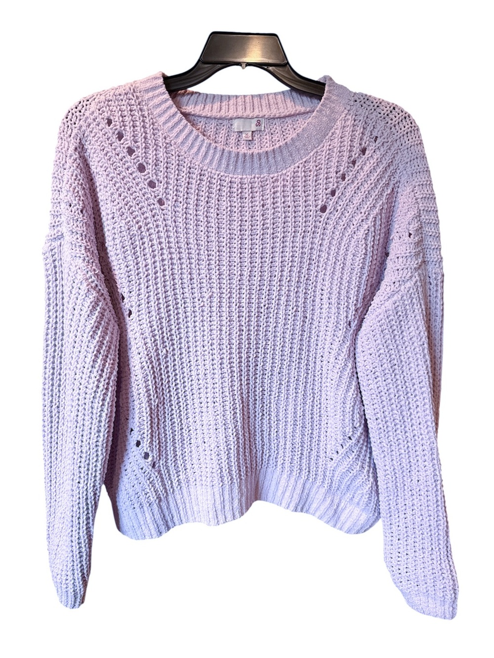 SO Lavender Purple Open Knit Sweater Women’s XL Textured Crewneck